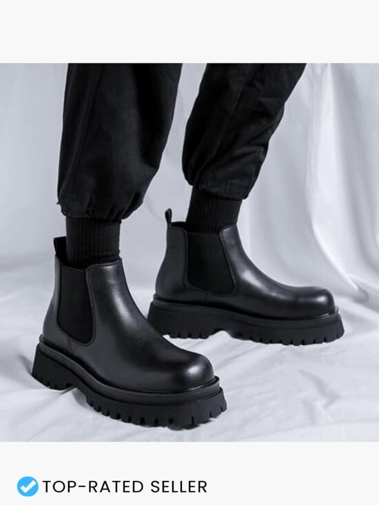 Men\'s Chunky Platform Heel Stretch Chelsea Boots Lug Sole Formal Ankle Booties